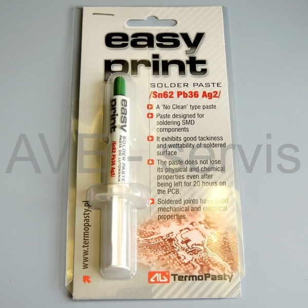 Pájecí pasta easy print Sn62 Pb36 Ag2 pro smd