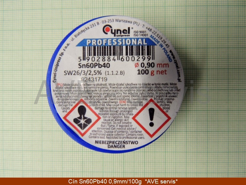 Cínová pájka Sn60Pb40, ø0,90mm, 100g