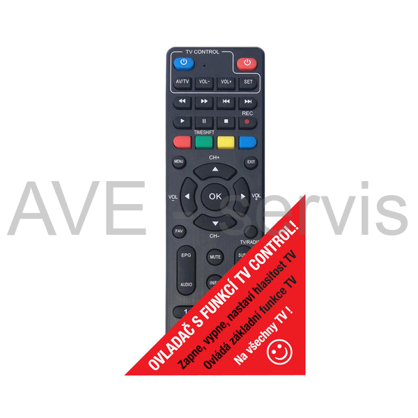 MC750T2 HD Mascom receiver DVB-T2 - dálkový ovladač s funkcí ovládání TV
